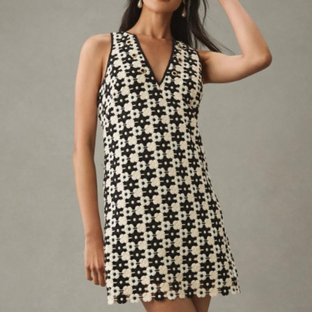 Anthropologie V-Neck Crochet Shift Mini Dress